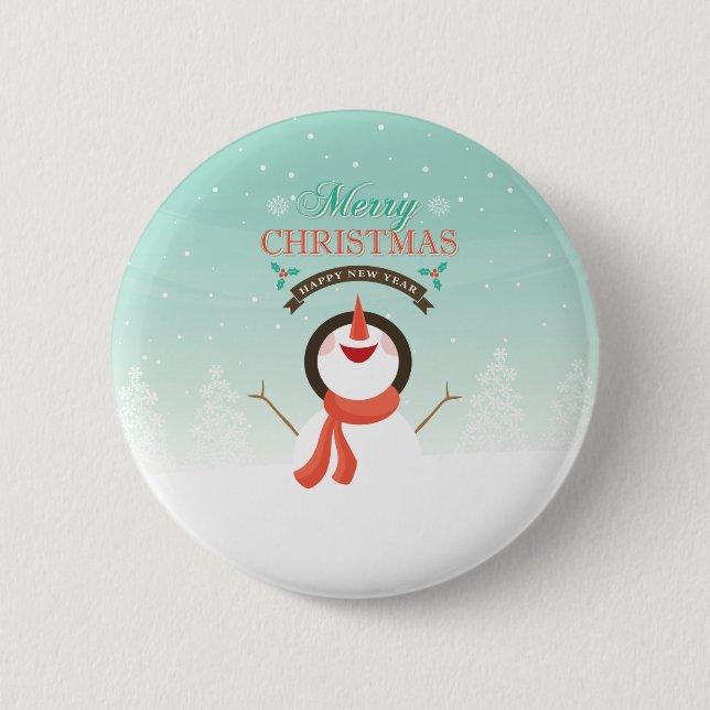 Blå Vit Jul Nyår Snömannen Hälsningar Knapp (Framsida)