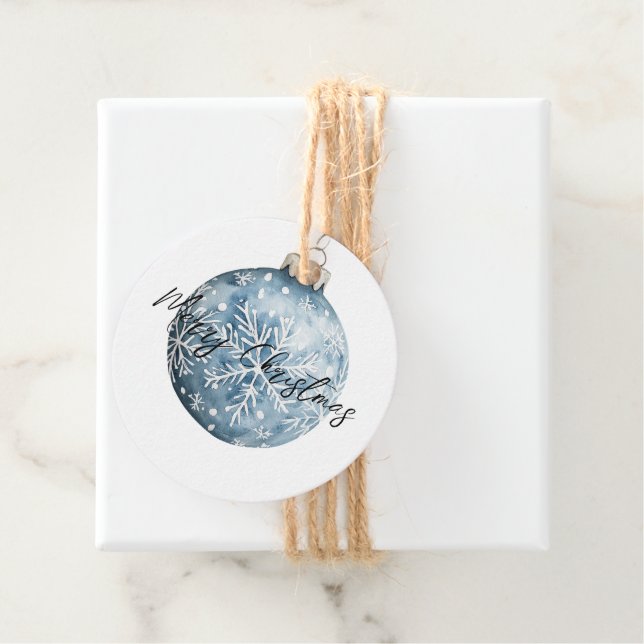 Blå vit jul Snöflingor Ornament Gåvor Etiketter (På plats)