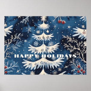 Blå vit Julgran Helgdag Poster