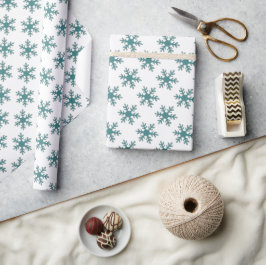Blå Vit Julsnöflingemönster Högtid Presentpapper