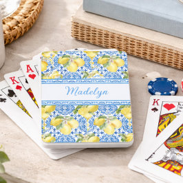 Blå vit kakel Citron Mediterransk Mönster Namn Casinokort