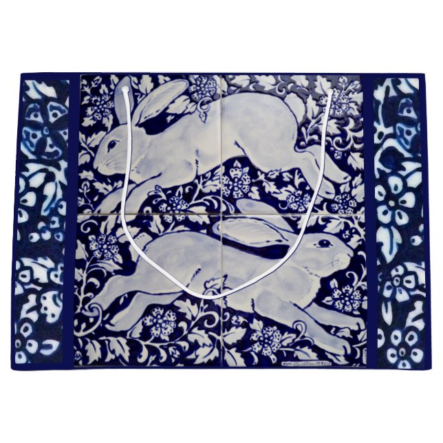 Blå, vit kanin Blommigt Tile Design Dedham Delft (Framsidan)