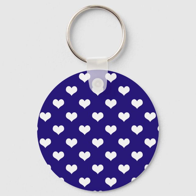 Blå vit Kärlek Heart Mönster Design Nyckelring (Framsida)