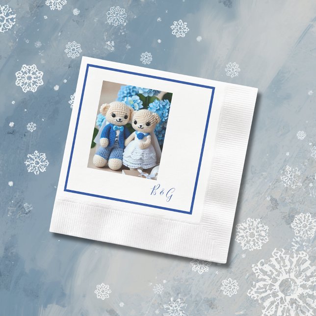 Blå vit kroschett figurine bröllop par pappersservett (Skapare uppladdad)