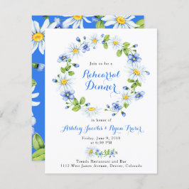 Blå vit Land-Daisy, Blommigt - repetitionsmiddag Inbjudningar