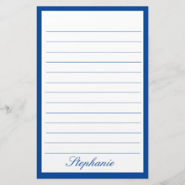 Blå vit Linjer Ram Monogram Namn Anpassningsbar Brevpapper