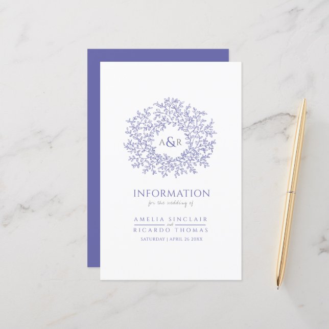 Blå vit löv, bröllop gästinformation (Fram/Back In Situ)