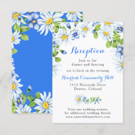 Blå Vit Marguerit Blommig Bröllopsreception Infoga Inbjudningar
