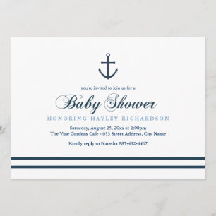 Blå & Vit Marin Bebis Babyshower Inbjudan