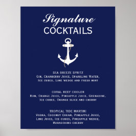 Blå & Vit Marin Bröllops Signaturdrink Poster