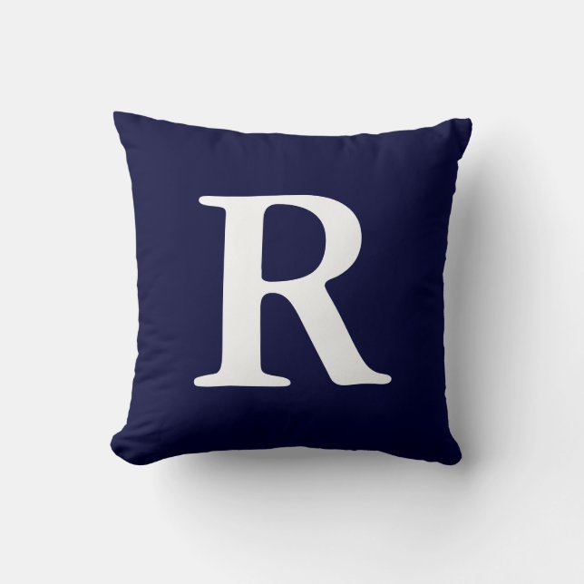 Blå vit marinvit monogrammed R Dekorativ kudde (Framsida)