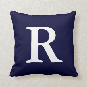 Blå vit marinvit monogrammed R Dekorativ kudde