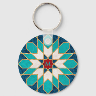 Blå vit marmor, marockansk mosaikmonogram nyckelring