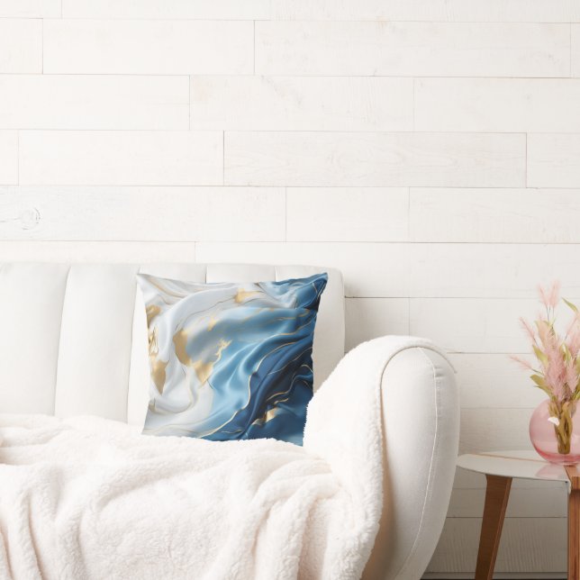 Blå vit marmor med Guld Silke utseende Kudde (Soffa)