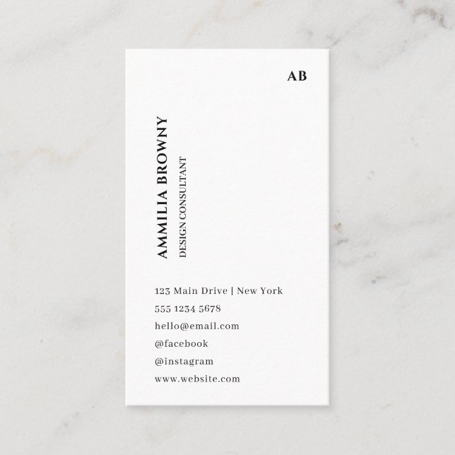 Blå Vit | Minimalistisk Modern Vertikal Design Visitkort (Framsida)