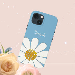 Blå vit modern Daisy - blomma Anpassa Namn