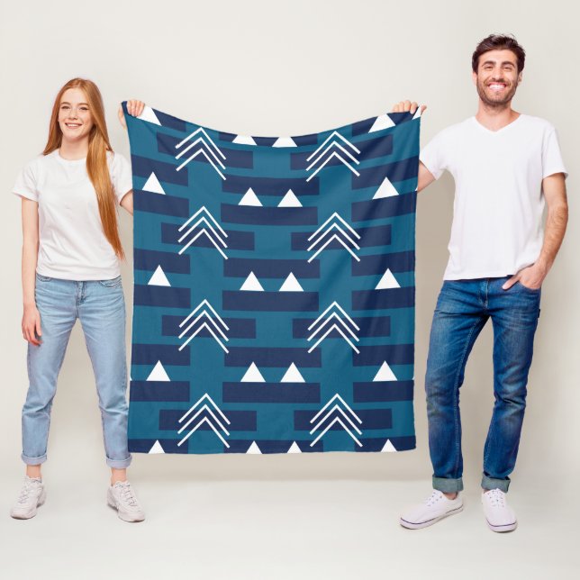 Blå Vit Modern Geometrisk  Fleecefilt (På plats)