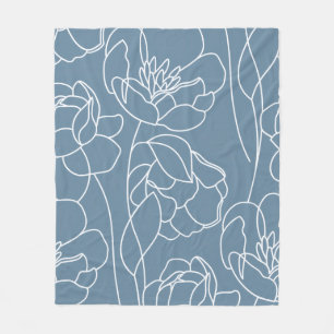 Blå Vit Modern Vildblomma Fleecefilt