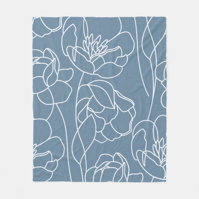 Blå Vit Modern Vildblomma Fleecefilt (Framsidan)