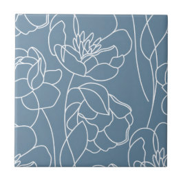 Blå Vit Modern Vildblomma Kakelplatta