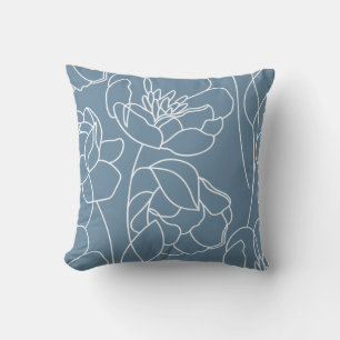 Blå Vit Modern Vildblomma Kudde