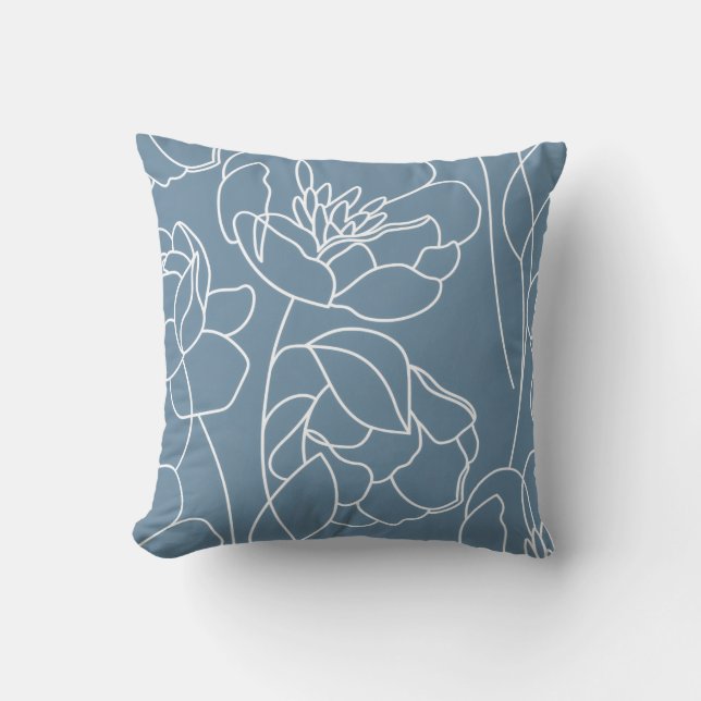 Blå Vit Modern Vildblomma Kudde (Framsida)