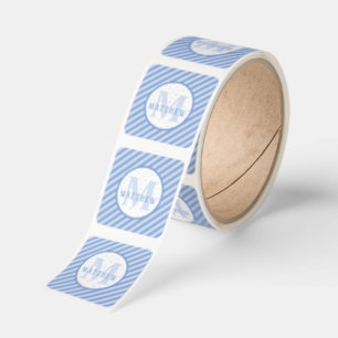 Blå & Vit Monogram Babyshower Fyrkantigt Klistermärke