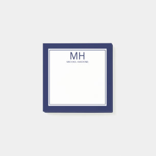 Blå vit monogrammed Manar Post-it Block