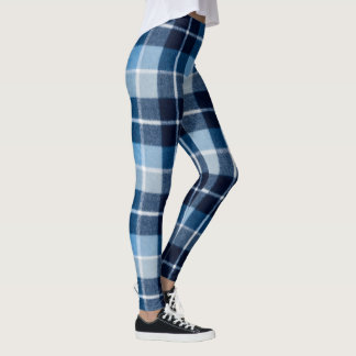 Blå Vit Mysig Karo Flanell Leggings