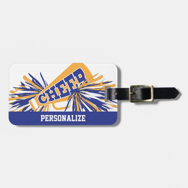 Blå, vit och Guld CheerLeaderMegafone Bagagebricka (Horisontell Framsida)