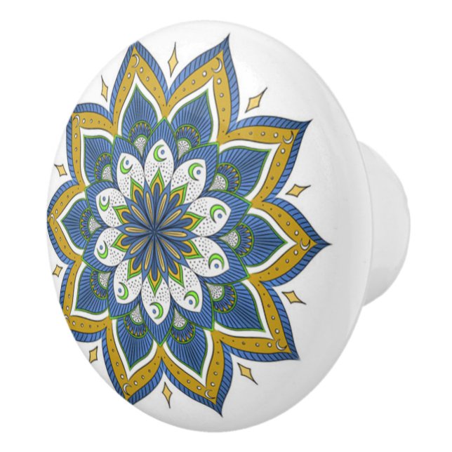 Blå, vit och Guld Mandala Ceramic Knob Knopp (Höger)