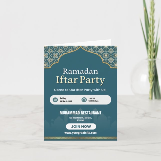 Blå, vit och guld Ramadan Iftar-inbjudningsaffisch Inbjudan (Framsida)