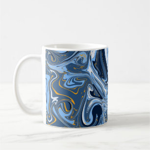 Blå, vit och Guld Swirls Fluid Art Kaffemugg