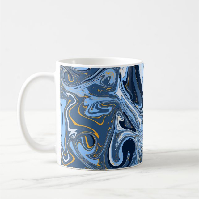 Blå, vit och Guld Swirls Fluid Art Kaffemugg (Vänster)