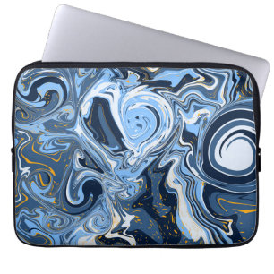 Blå, vit och Guld Swirls Fluid Art Laptop Fodral