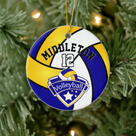 Blå, vit och Gult Logotyp Volleyball Julgransprydnad Keramik