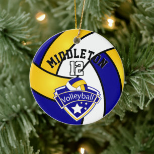 Blå, vit och Gult Logotyp Volleyball Julgransprydnad Keramik