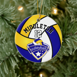Blå, vit och Gult Logotyp Volleyball Julgransprydnad Keramik