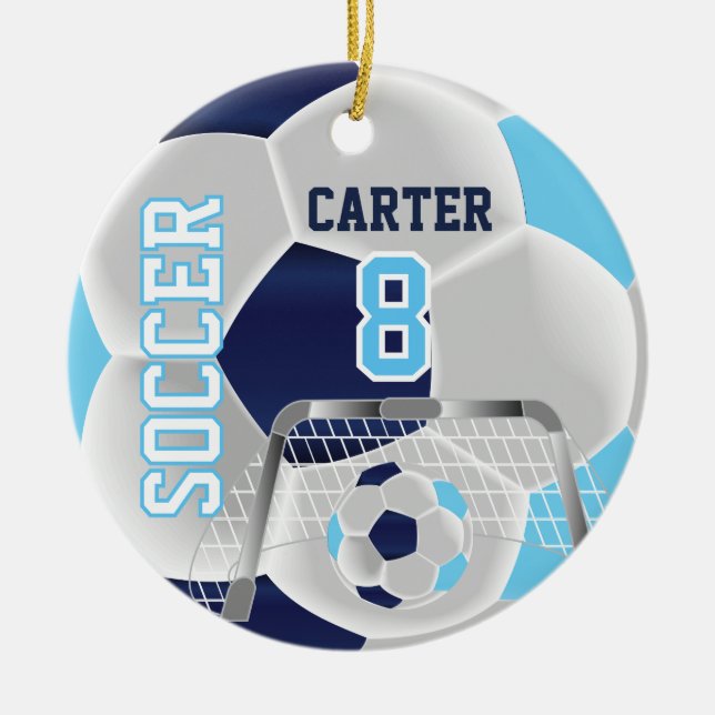 Blå, vit och Mörk blått ⚽ Julgransprydnad Keramik (Framsidan)