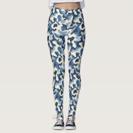 Blå, vit och svart Retro Camo Mönster Leggings