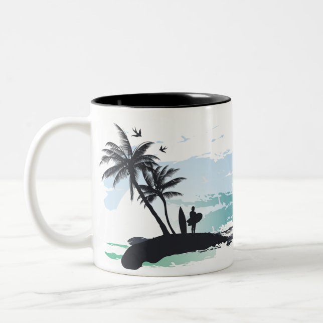 Blå vit och svart Smell Sea Summer Två-Tonad Mugg (Vänster)