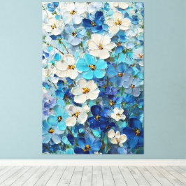 Blå, vit och turkos blomster abstrakt väggkonst canvastryck