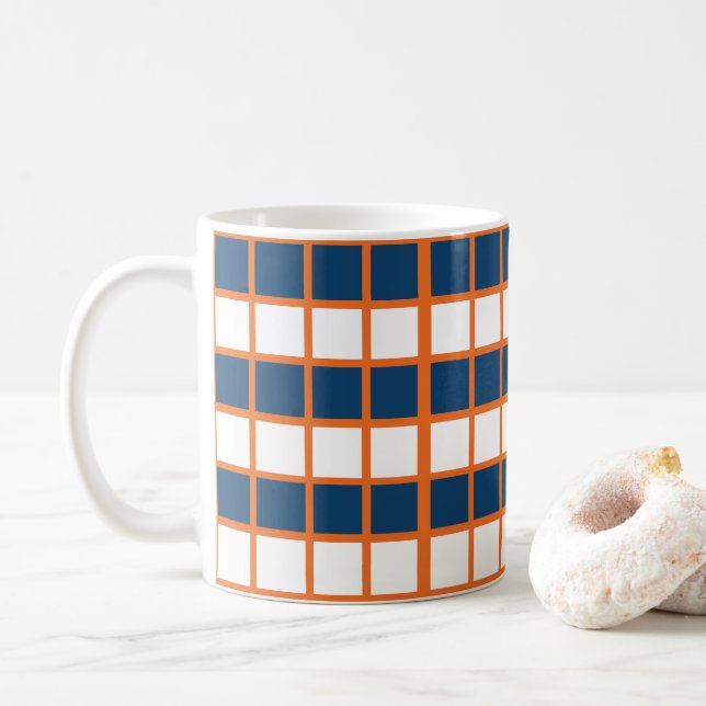 Blå Vit Orange Rutor Rutig Kaffemugg (Med munk)