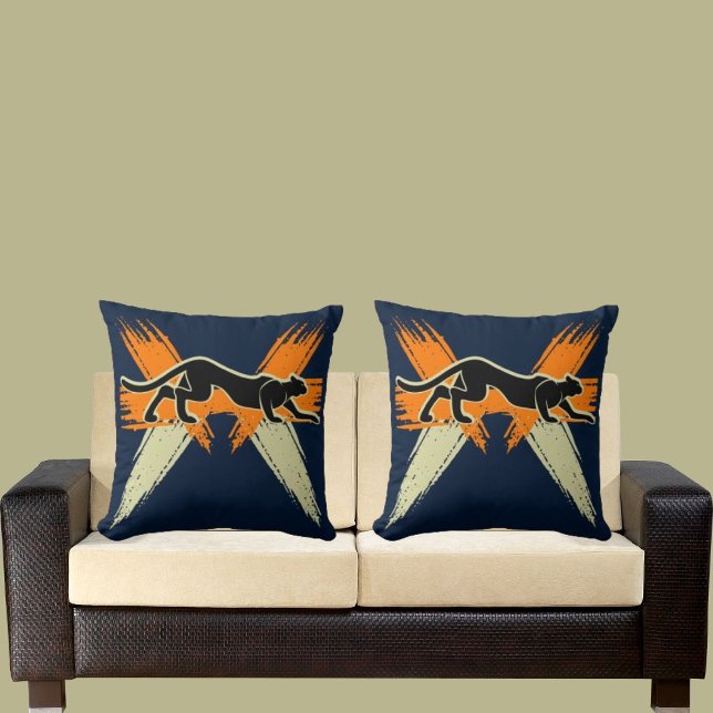 Blå vit Orange, svart katt Modern Zoo Animal Kudde (Skapare uppladdad)