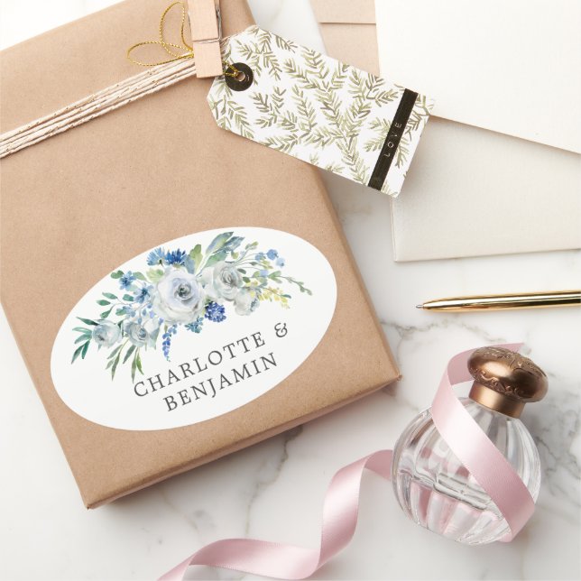 Blå Vit Ovalt Klistermärke (Gifting)