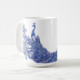 Blå Vit Påfågelros Kaffemugg
