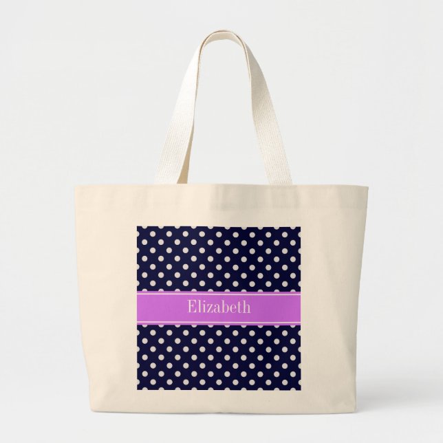 Blå vit Polka dots Lilac Namn Monogram Jumbo Tygkasse (Framsidan)