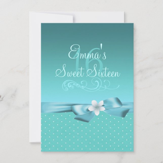 Blå/vit polka-prick & Bow Birthday Inbjudan (Framsida)