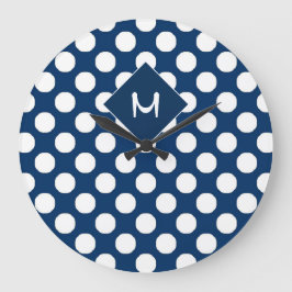 Blå vit polka - punkt Mönster Stor Klocka