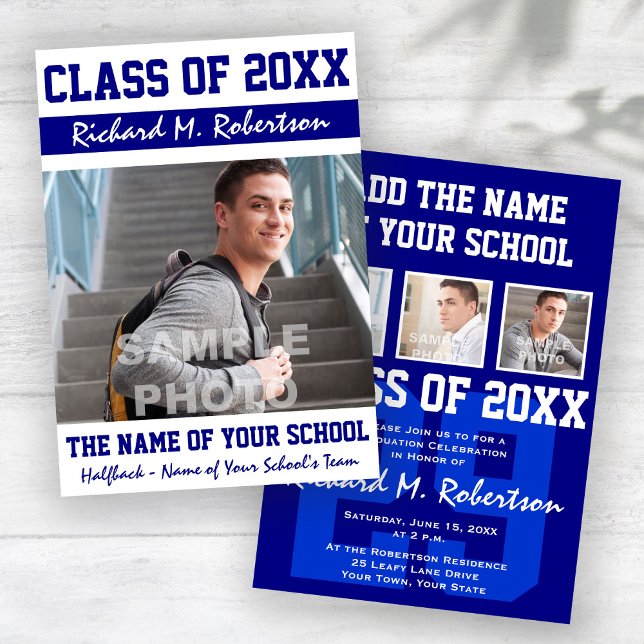 Blå vit portys Studenten-nummer Inbjudningar (Skapare uppladdad)